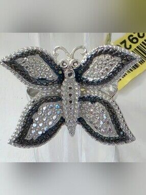 Natural Diamon Butterfly Ring in Silver and Black Size 7 , Brand New
